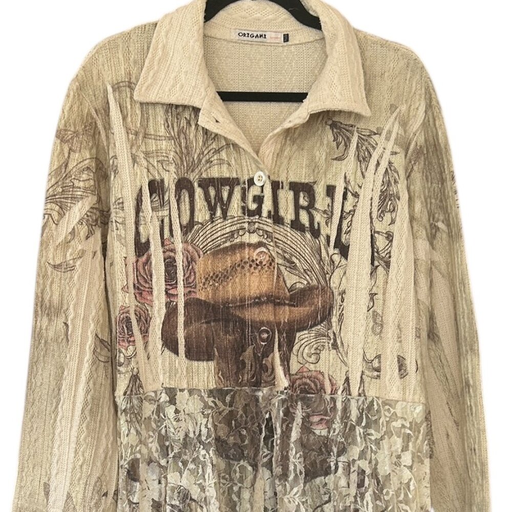 Origami Lace Western Duster Cardigan Cowgirl Graphic Boho Rodeo Plus Size Corral